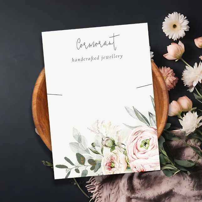 Weich rosa grüner Peony floral Necklace Holder Visitenkarte (Von Creator hochgeladen)