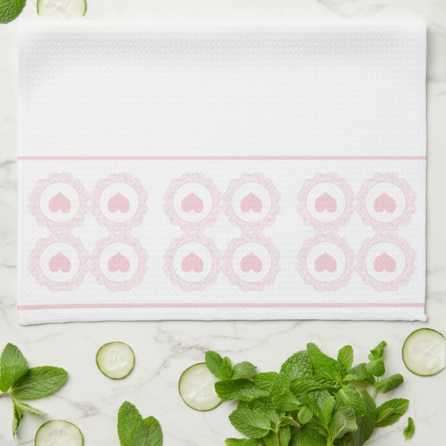 Weich rosa Herzmotiv Küche Handtücher (Gefaltet)