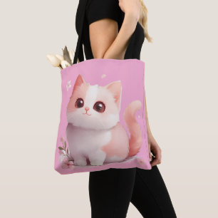 Weich rosa Kawaii Katze Tote Bag - Geschenk für Ka