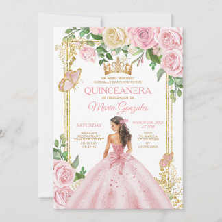 Weich rosa Kronprinzessin Girl Quinceñera 15 Einladung