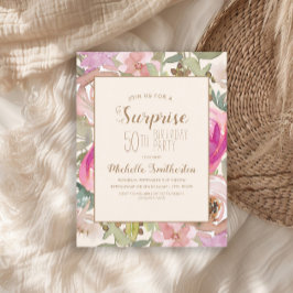 Weich rosa Lila Blumenüberraschung 50. Geburtstag Einladung