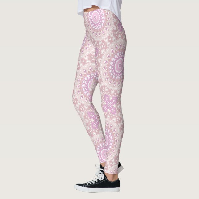 Weich rosa Mandala mit Herz- und Petalmotiven Leggings (Links)