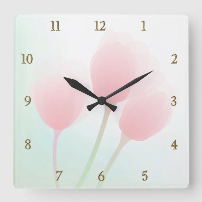 Weich rosa Pastell Tulips Hochzeit Quadratische Wanduhr (Vorderseite)