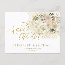 Weich rosa romantische Goldkalligraphie Ankündigungspostkarte