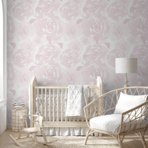 Weich rosa Rosen Kinderzimmer lose Aquarellfarben  Tapete
