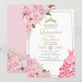 Weich rosa Rosen Rose Blush und Gold Floral Quince Einladung