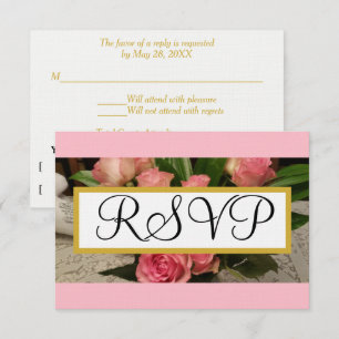 Weich rosa Rosen Silver Wedding RSVP Gold Karte