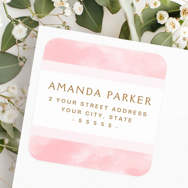 Weich rosa Rücksendeadressen-Aufkleber Quadratischer Aufkleber (Soft pink watercolor return address labels)
