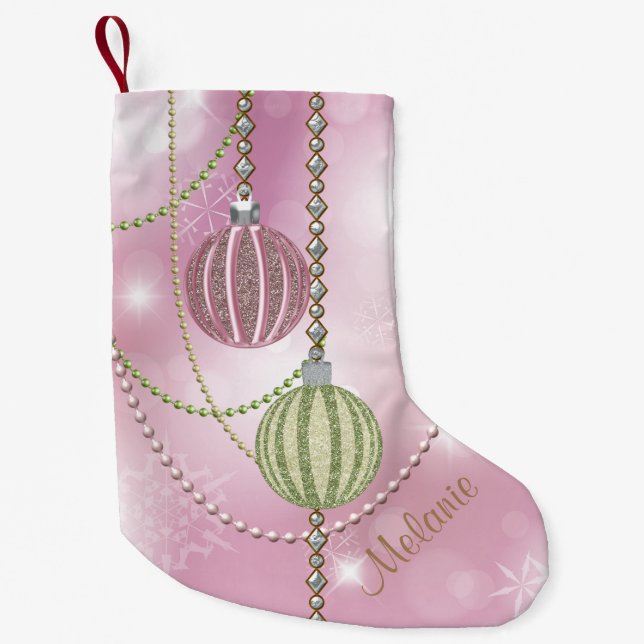 Weich rosa u. grüne kleiner weihnachtsstrumpf (Vorderseite)