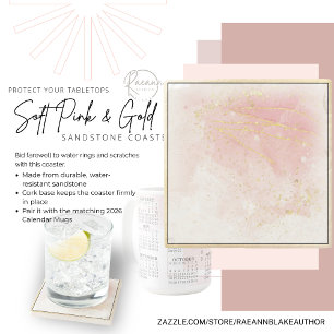 Weich Rosa und Gold Quadrat Sandstein Untersetzer