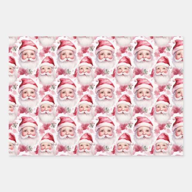 Weich rosa und grüne Weihnachten Geschenkpapier Set (Vorderseite)