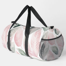 Weich rosa und grünes botanisches Leaf-Muster Duffle Bag