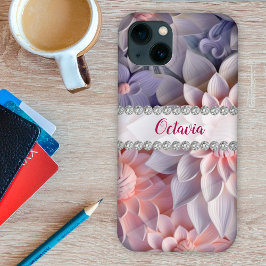 Weich rosa und lila 3D-Blume, Diamantrahmen Case-Mate iPhone Hülle
