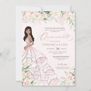 Weich rosa und weiße Rosen Elegant Luxus Quinceane Einladung