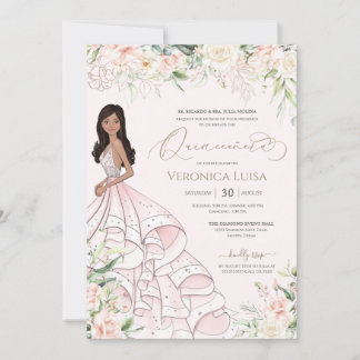 Weich rosa und weiße Rosen Elegant Luxus Quinceane Einladung
