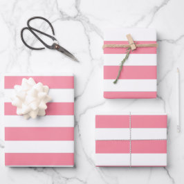 Weich rosa und weiße Streifen Geschenkpapier Set