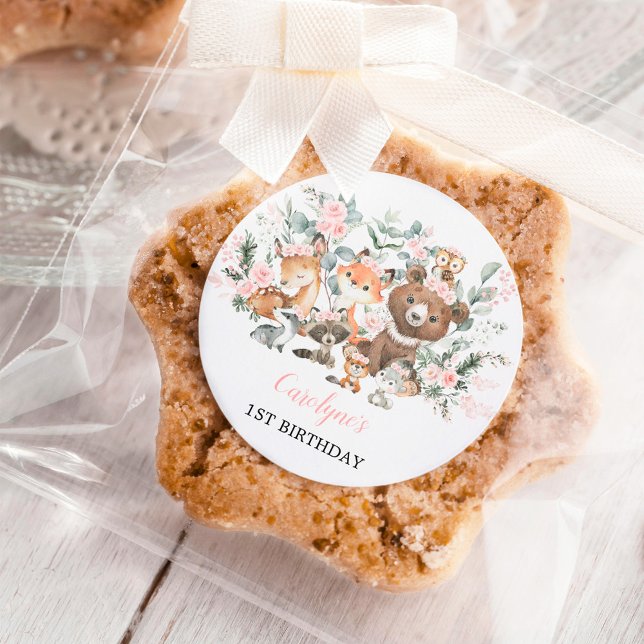 Weich rosa Wald Eukalyptus Girl Birthday Runder Aufkleber (Von Creator hochgeladen)