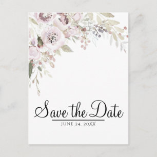 Weich rosa Wasserfarbe Save the Date Elegante Blum Ankündigungspostkarte