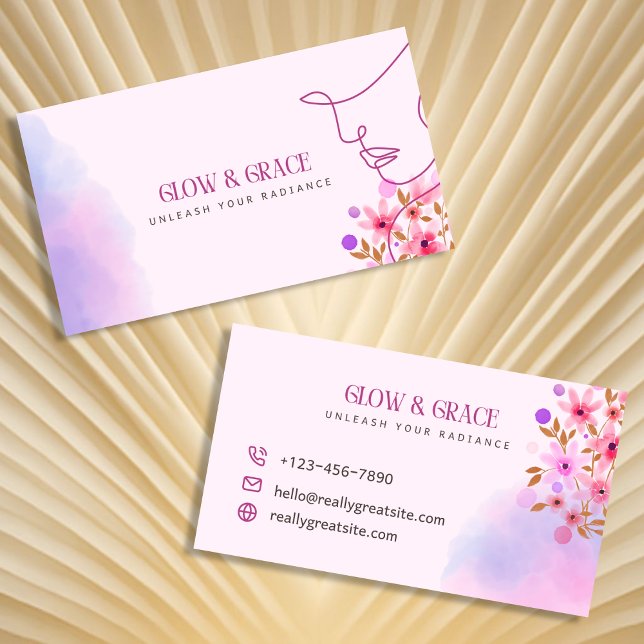 Weich rosafarbene Blüte Elegantes Haar Stildesign Visitenkarte (Floral Business Card)