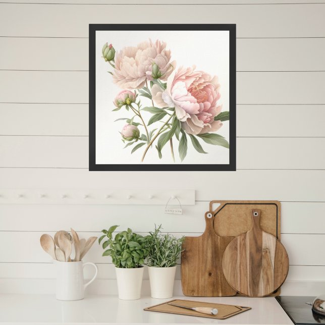 Weich rosafarbene Peach Peonies Square Poster (Von Creator hochgeladen)