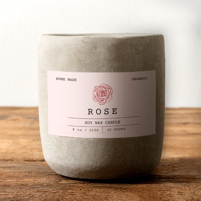 Weich rosafarbene Rose Boho Kraft Kerzenleuchten Rechteckiger Aufkleber (Soft Pink Floral Boho Rose Kraft Candle Labels, Candle Stickers)