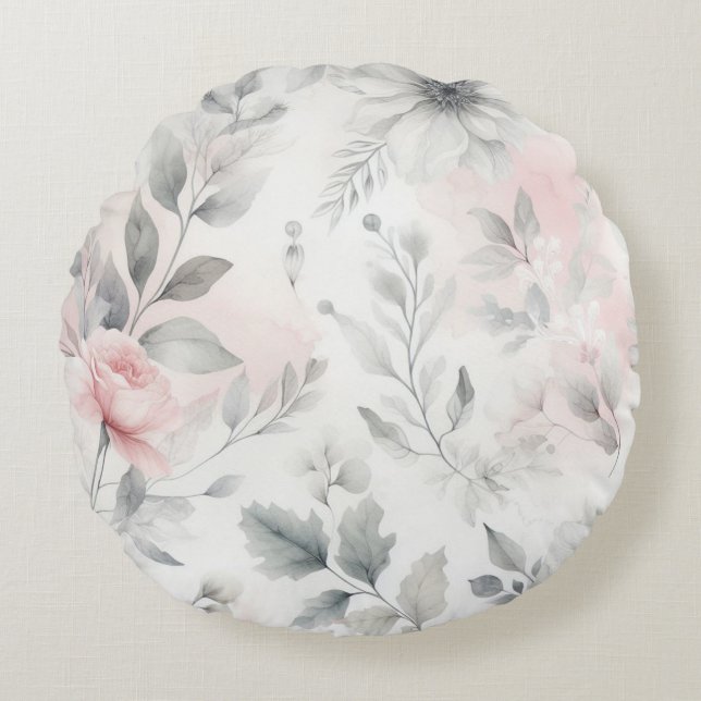 Weich rosafarbener Floral Wash Rundes Kissen (Vorderseite)
