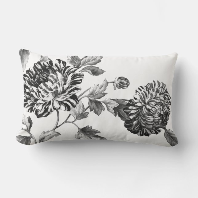 Weich-schwarz-weiß Vintage botanische Flora Lendenkissen (Vorderseite)