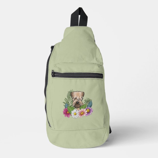 Weich überzogene Wheaten Terrier farbenfrohe Blume Crossbody Bag (Vorderseite)