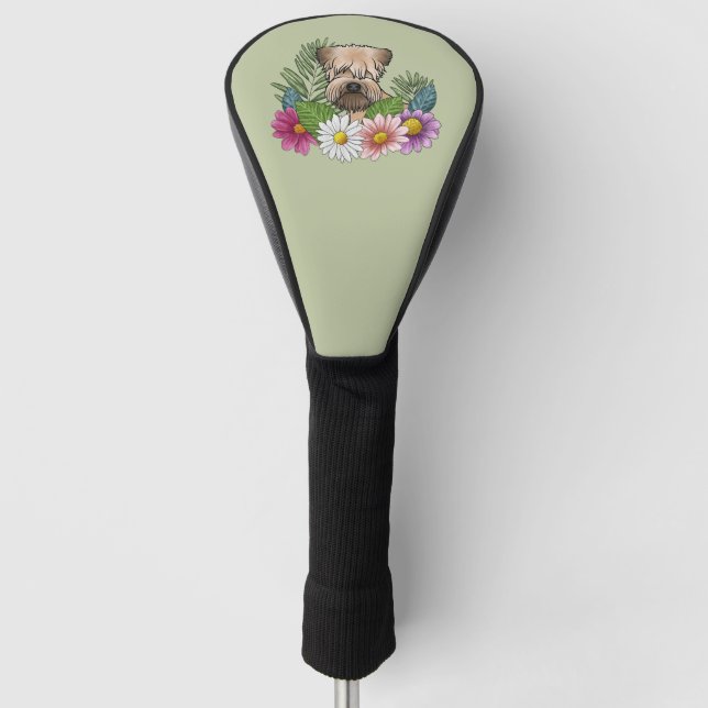 Weich überzogene Wheaten Terrier farbenfrohe Blume Golf Headcover (Vorderseite)
