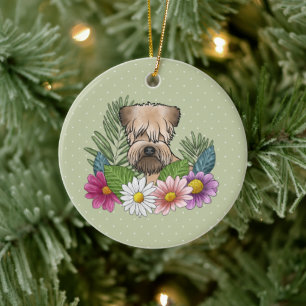 Weich überzogene Wheaten Terrier farbenfrohe Blume Keramik Ornament