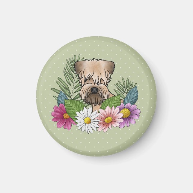 Weich überzogene Wheaten Terrier farbenfrohe Blume Magnet (Vorne)