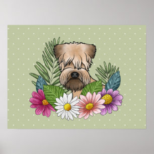 Weich überzogene Wheaten Terrier farbenfrohe Blume Poster