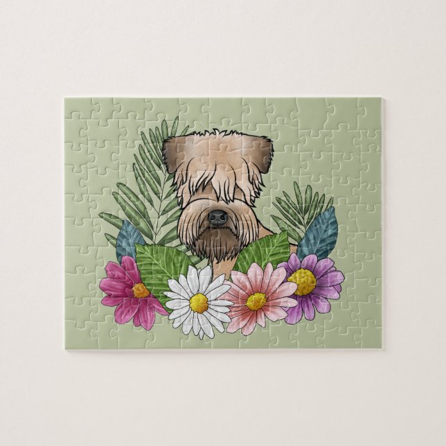 Weich überzogene Wheaten Terrier farbenfrohe Blume Puzzle (Horizontal)