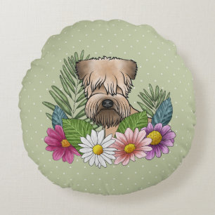 Weich überzogene Wheaten Terrier farbenfrohe Blume Rundes Kissen