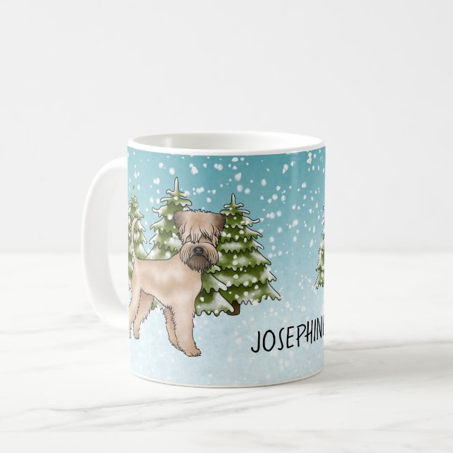 Weich überzogener Winterwald mit Terrier Snowy Kaffeetasse (Vorderseite Links)