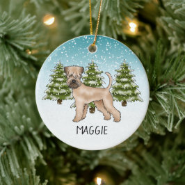 Weich überzogener Winterwald mit Terrier Snowy Keramik Ornament