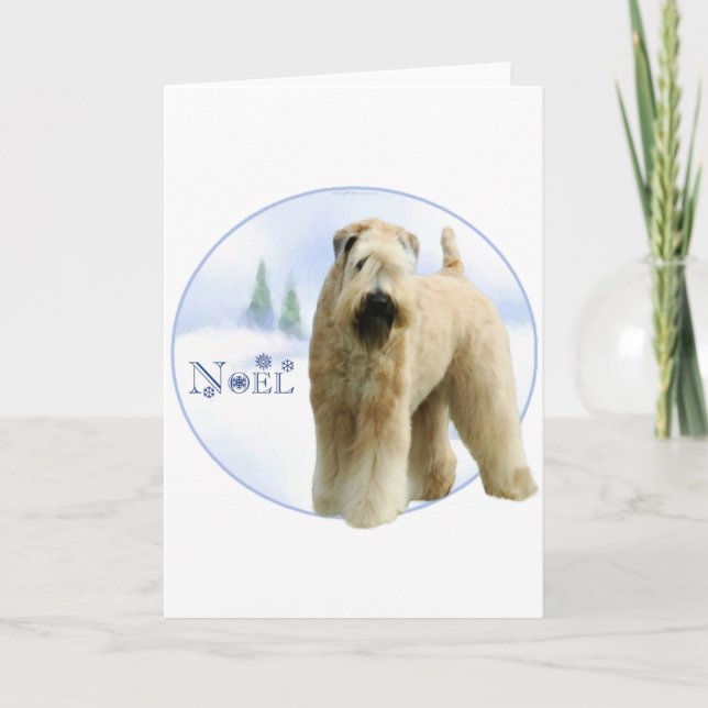 Weich überzogenes Wheaten Terrier-Weihnachten Feiertagskarte (Vorderseite)