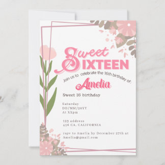 Weich Vintage Pink Tulpe Blüte Sweet 16 Einladung