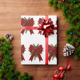 Weich weißer eleganter roter Bogen und Beeren-Weih Geschenkpapier