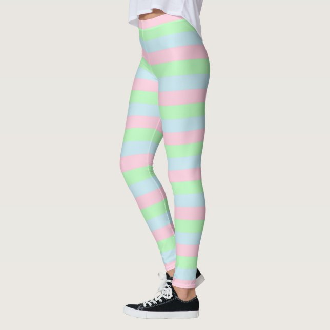 Weichblau, rosa und grüne Streifen Leggings (Links)