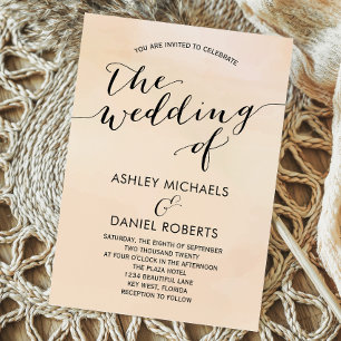 Weiche Apricot Wasserfarbe Einladung Hochzeit, Blu