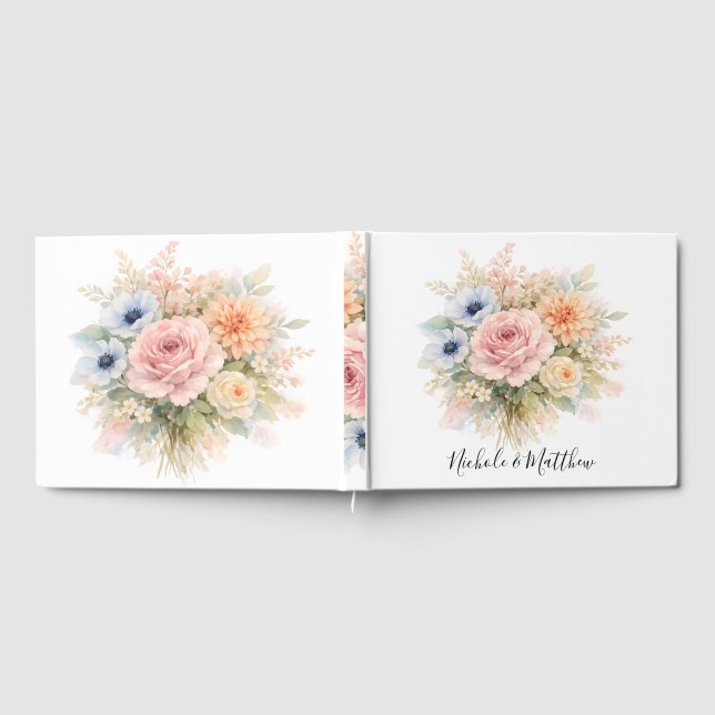 Weiche Aquarell-Blumenhochzeit Gästebuch (Voll)