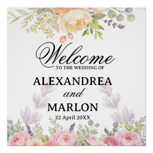 Weiche Aquarell-Garten-Bouquet-Floral-Hochzeit Poster