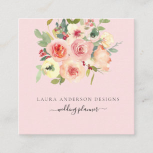Weiche Aquarellblüte mit rosa Hintergrund b Quadratische Visitenkarte