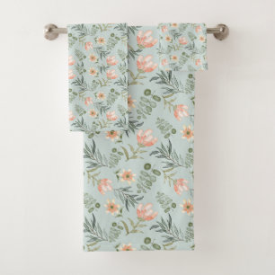 Weiche Aquarellfarben Blume & Blätter Badetuch Set