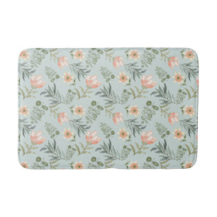 Weiche Aquarellfarben Blume & Blätter Tile Badematte