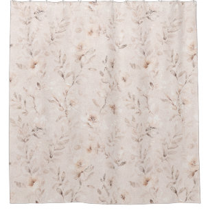 Weiche Aquarellfarben-Blumenzweige neutral beige Duschvorhang