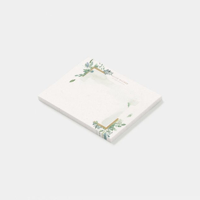 weiche Aquarellgoldgrün monogramm post it not Post-it Klebezettel (angewinkelt)