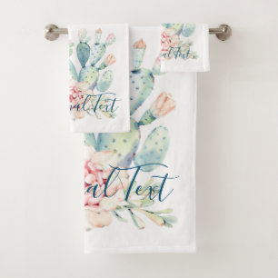 Weiche Aquarellpastellfarben blühende Kakteen Badhandtuch Set