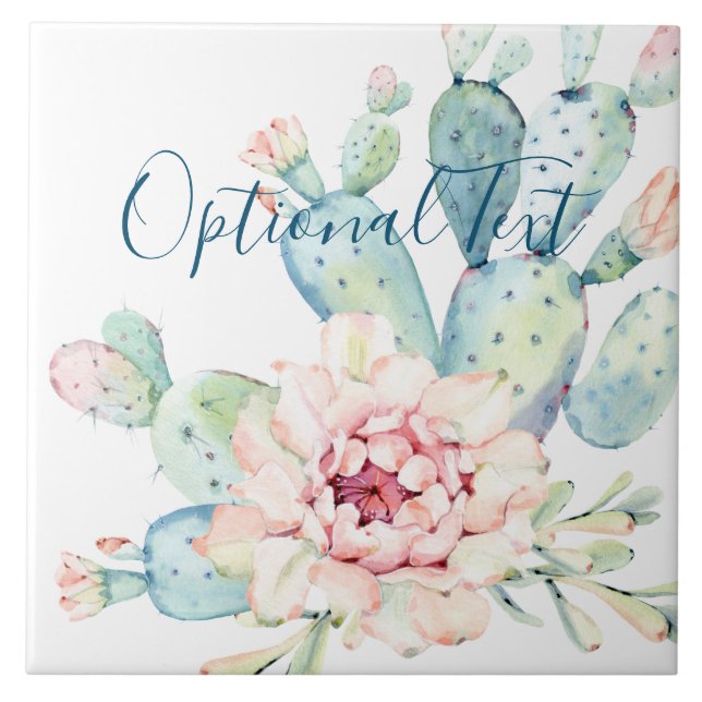 Weiche Aquarellpastellfarben blühende Kakteen Fliese (Vorderseite)